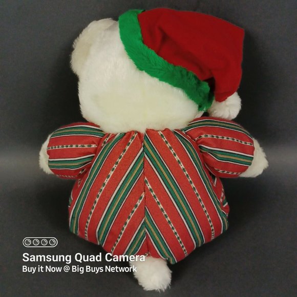 CUDDLE WIT 15" White Christmas Teddy Bear Plush in Mini-Bear Slippers & XMAS Hat - Picture 8 of 12